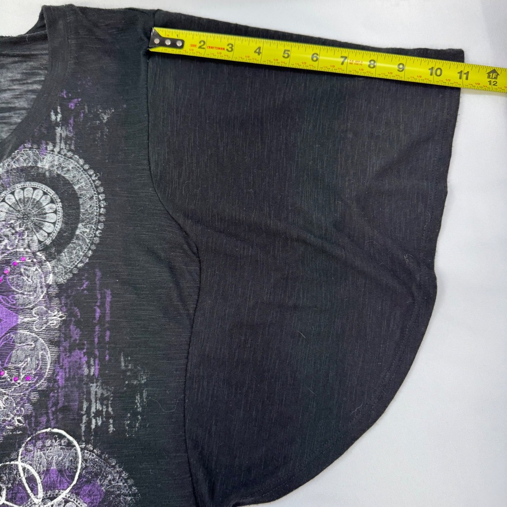 VTG Ransom Y2K Star Mandala Celestial‎ Top M Black Butterfly Sleeve Whimsygoth - Picture 9 of 11